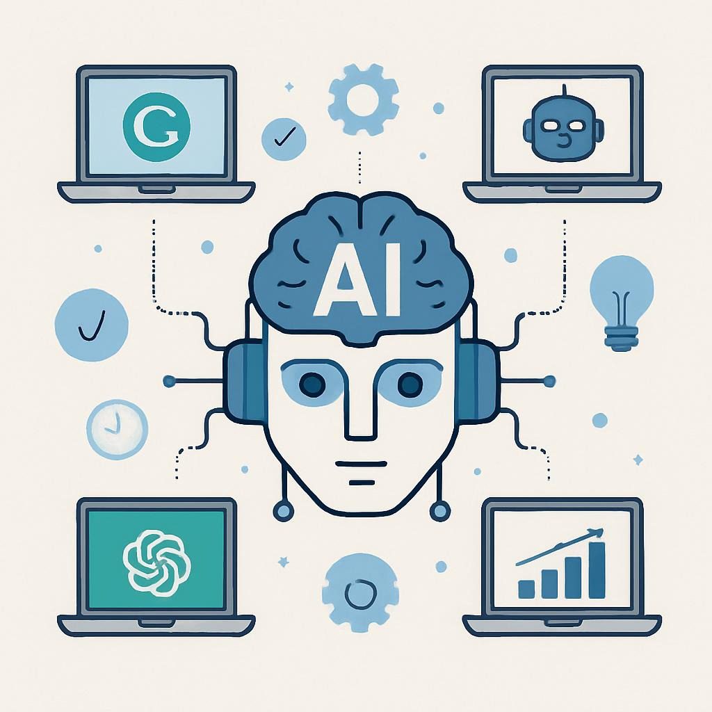 Infographic of top AI tools in 2025 with icons and brief descriptions
